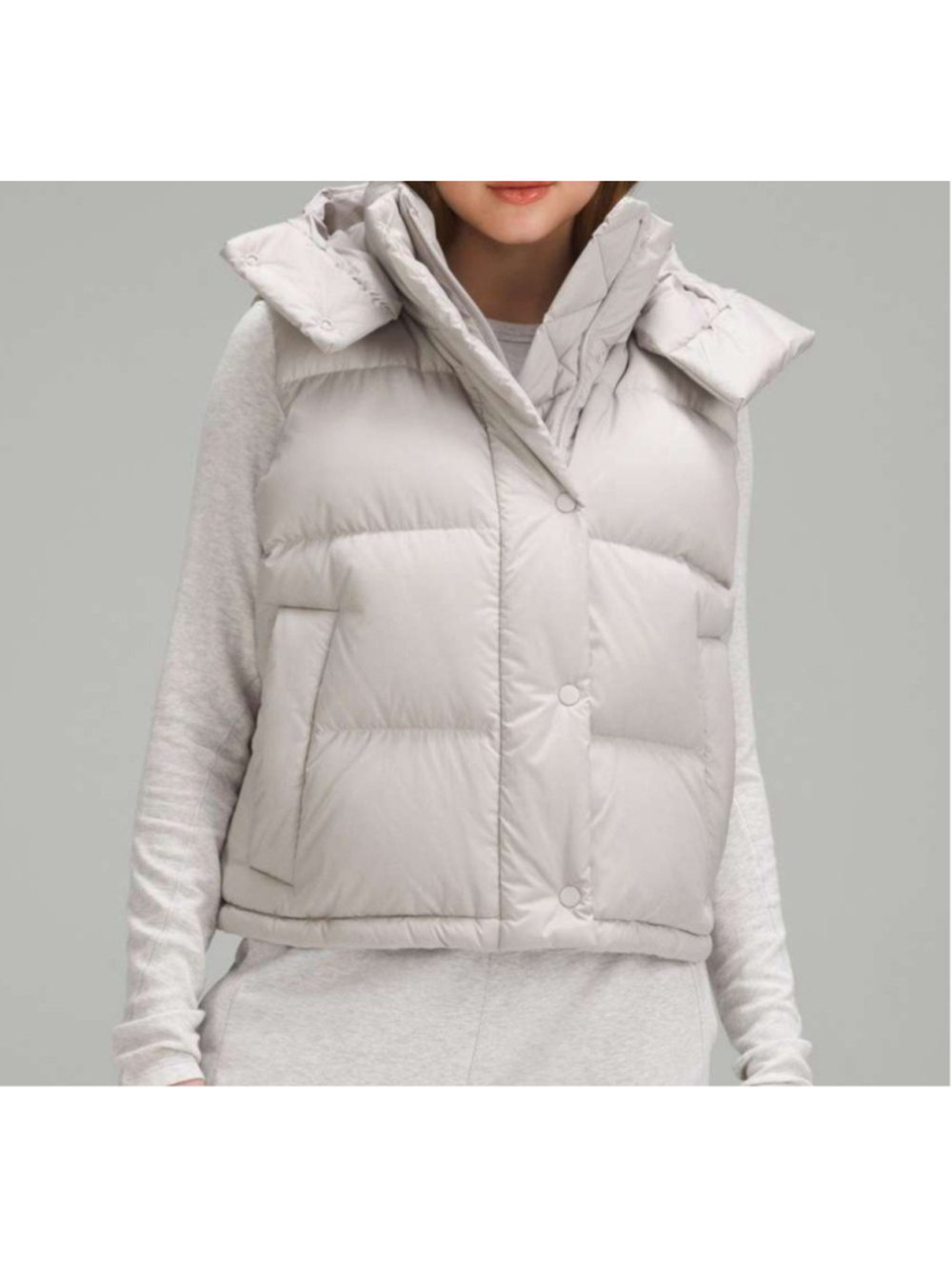 Lululemon Women’s Wunder Full-Zip Snap Puff Cropped Beige Hoodie Vest Size 2